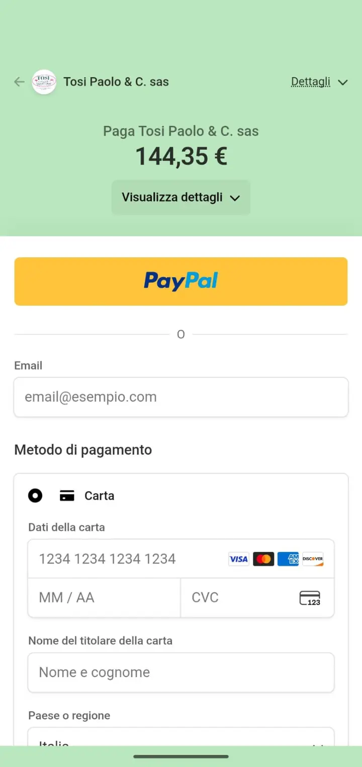 Schermata TosiScuola: checkout sicuro per pagare l'ordine